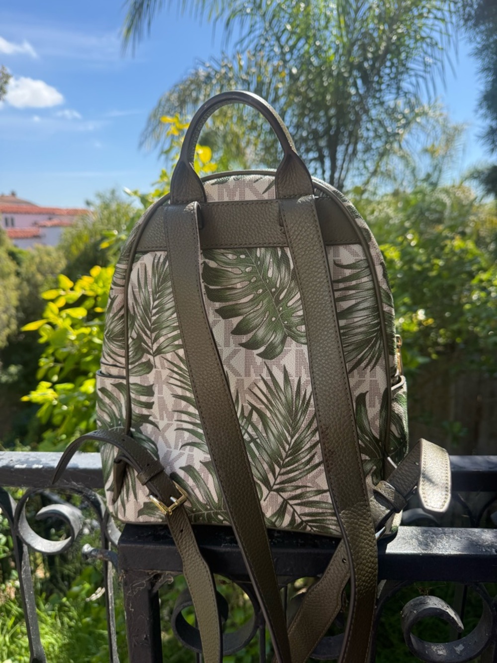 Michael Kors Green Leaf Print Backpack - Picture 2 of 3